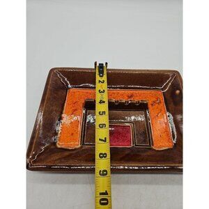 Vintage USA Large Ceramic Ashtray 12x9 Lane  Red Brown Drip Glaze MCM Retro